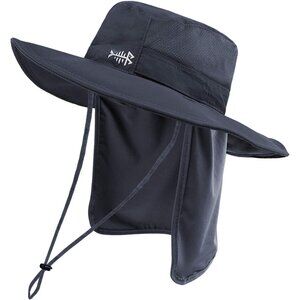 Unisex Dark Grey 100% Nylon Shell Wide Brim Mesh Vent with Neck Flap Cowboy Hat